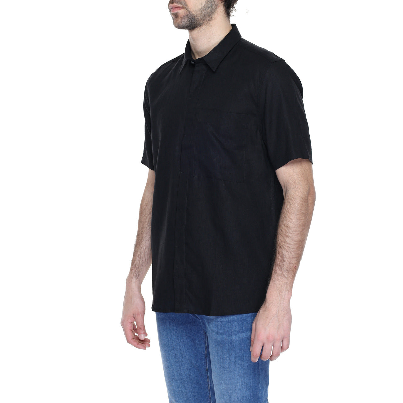 2218390 Antony Morato Camicia Nera Lino Viscosa Uomo