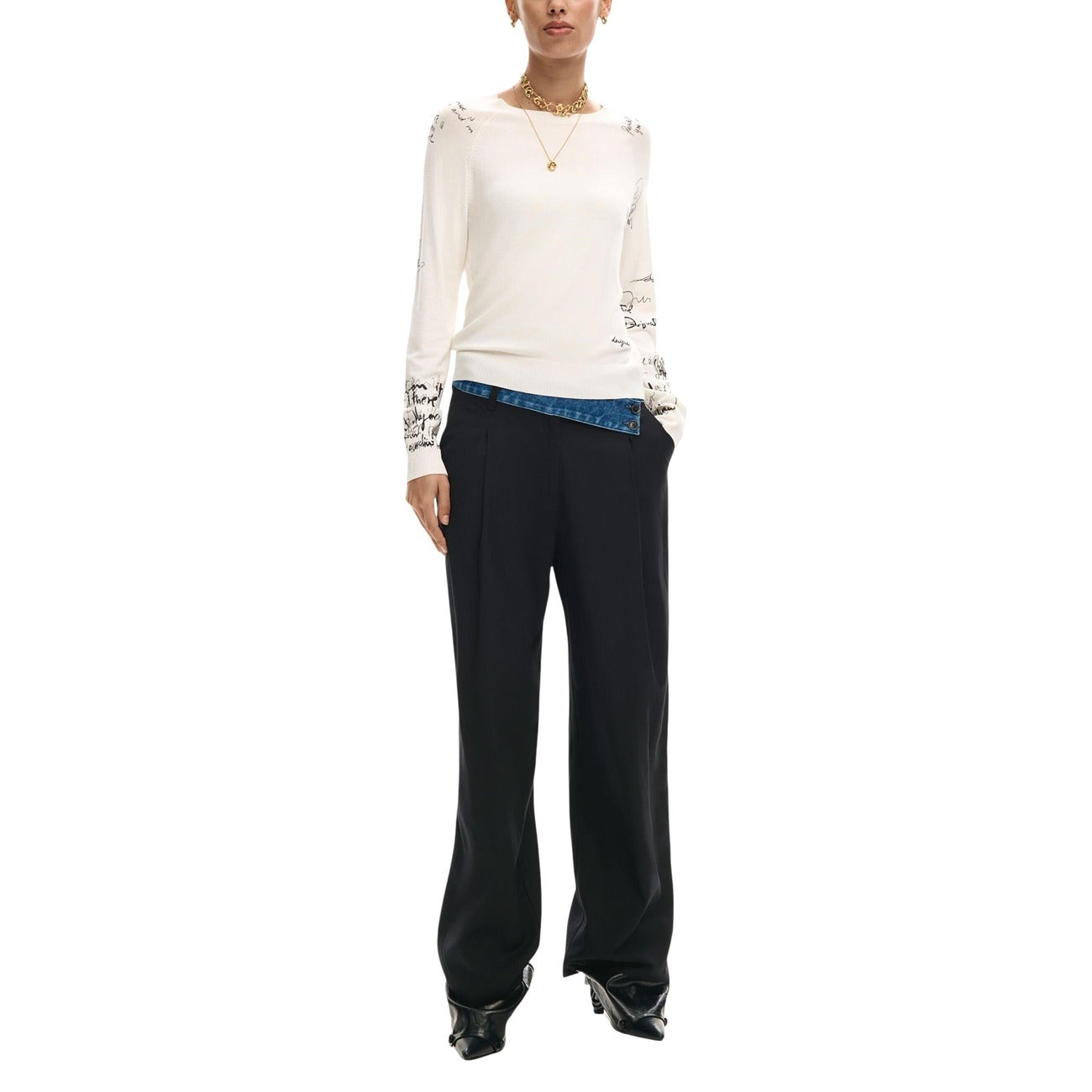 2450895 Desigual Maglia Donna Beige Stampa Viscosa