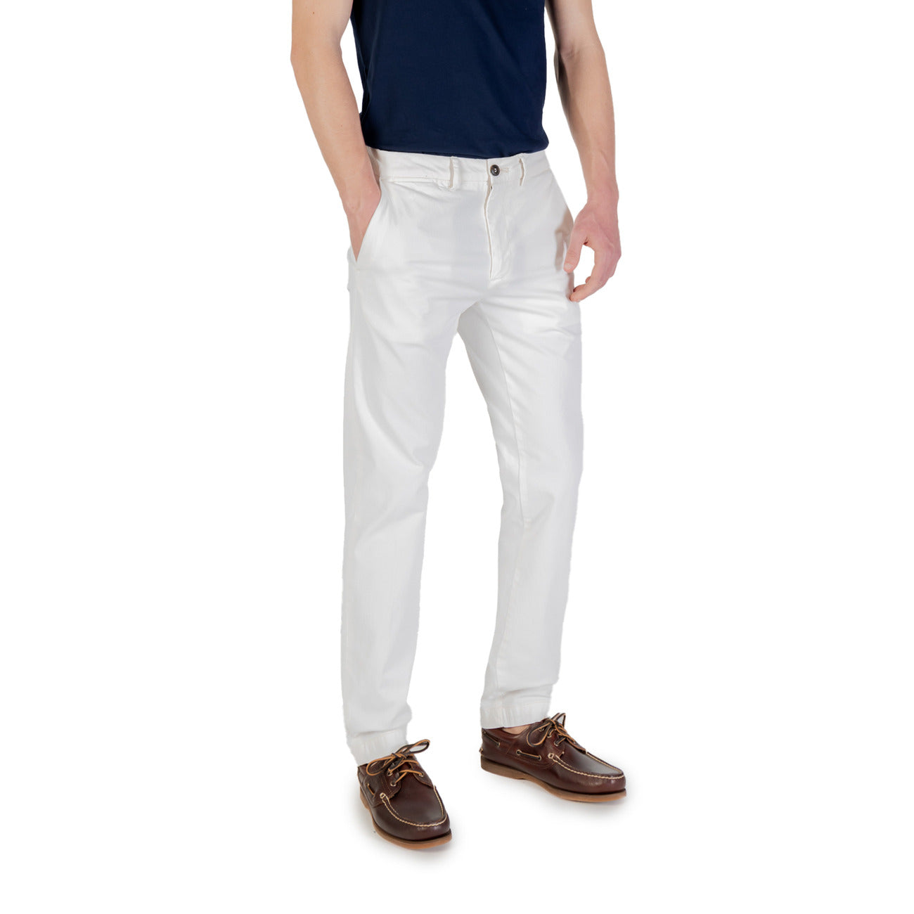 2420754 Borghese Pantaloni Bianco Cotone Elastan Uomo