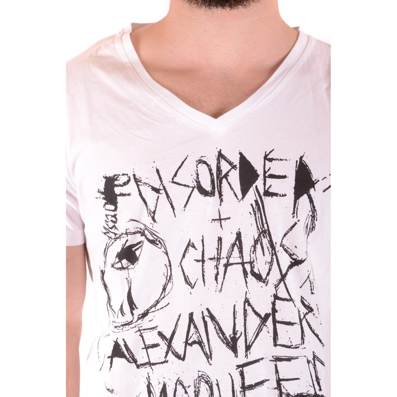 2431748 Alexander McQueen T-shirt Bianca Stampa Scollo V Uomo