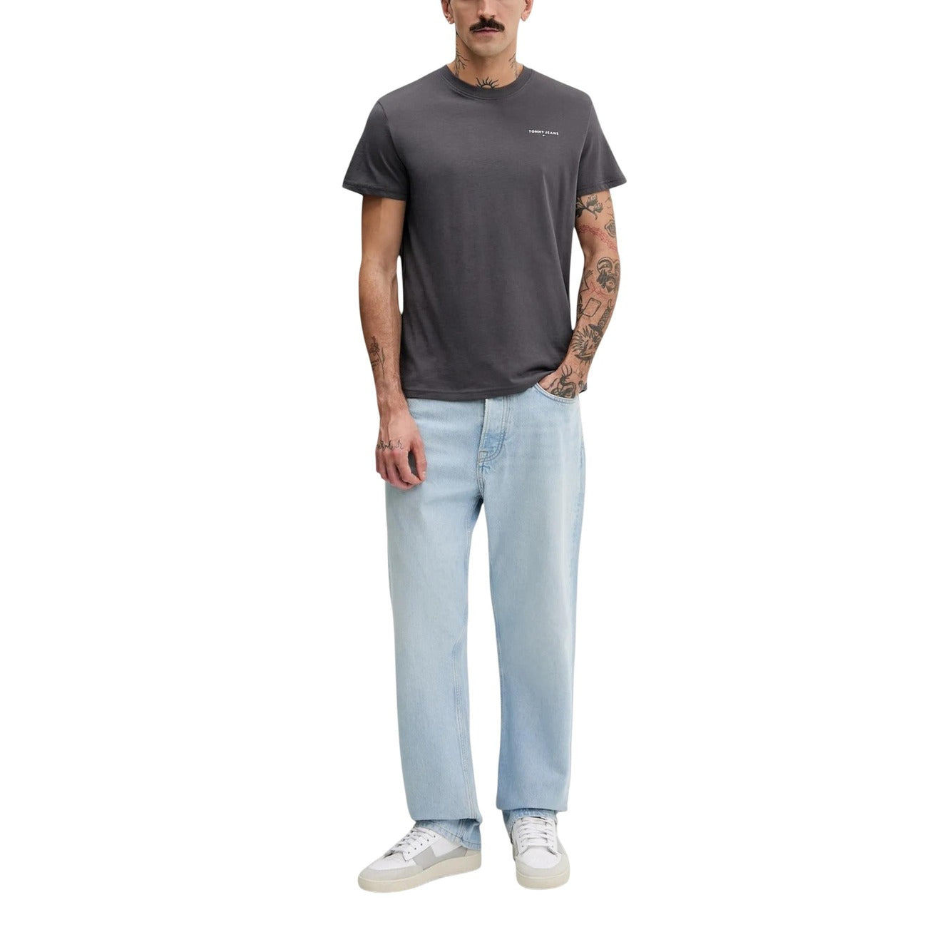 2447136 Tommy Hilfiger Jeans T-shirt Grigia Cotone Organico Uomo