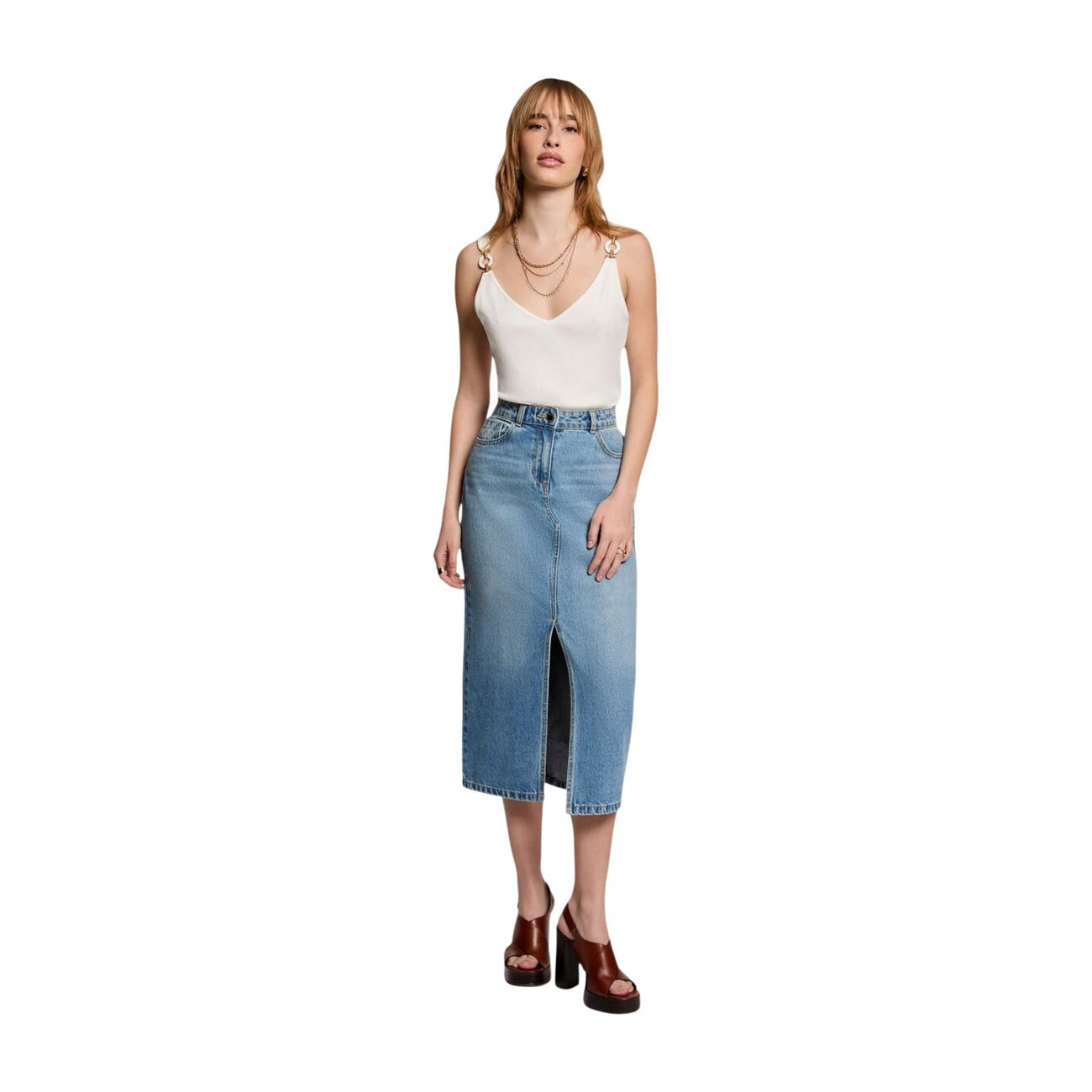 516568 Morgan De Toi Top Bianco Spalline Donna