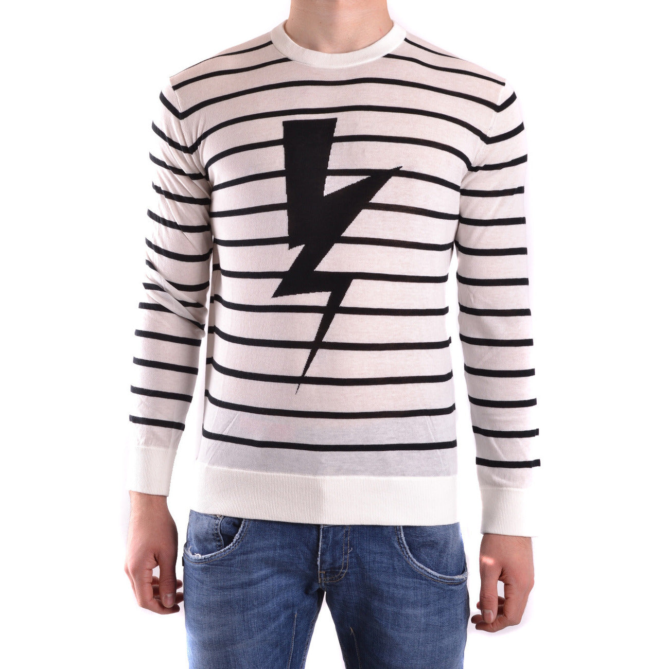 2431760 Neil Barrett Maglia Bianca Cotone Righe Uomo