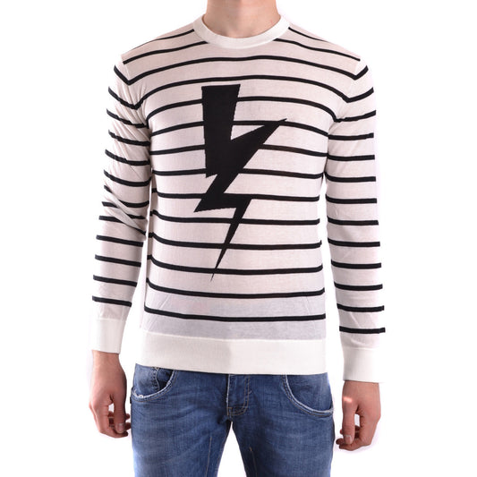 2431760 Neil Barrett Maglia Bianca Cotone Righe Uomo