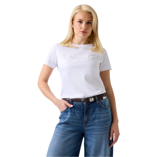 2454366 Guess T-Shirt Donna Bianca Stampa Cotone