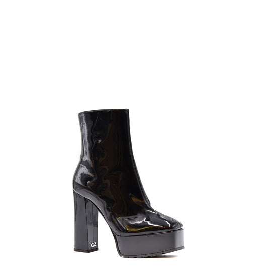 2437849 Giuseppe Zanotti Stivaletti Neri Pelle Lucida Plateau Tacco Largo Donna
