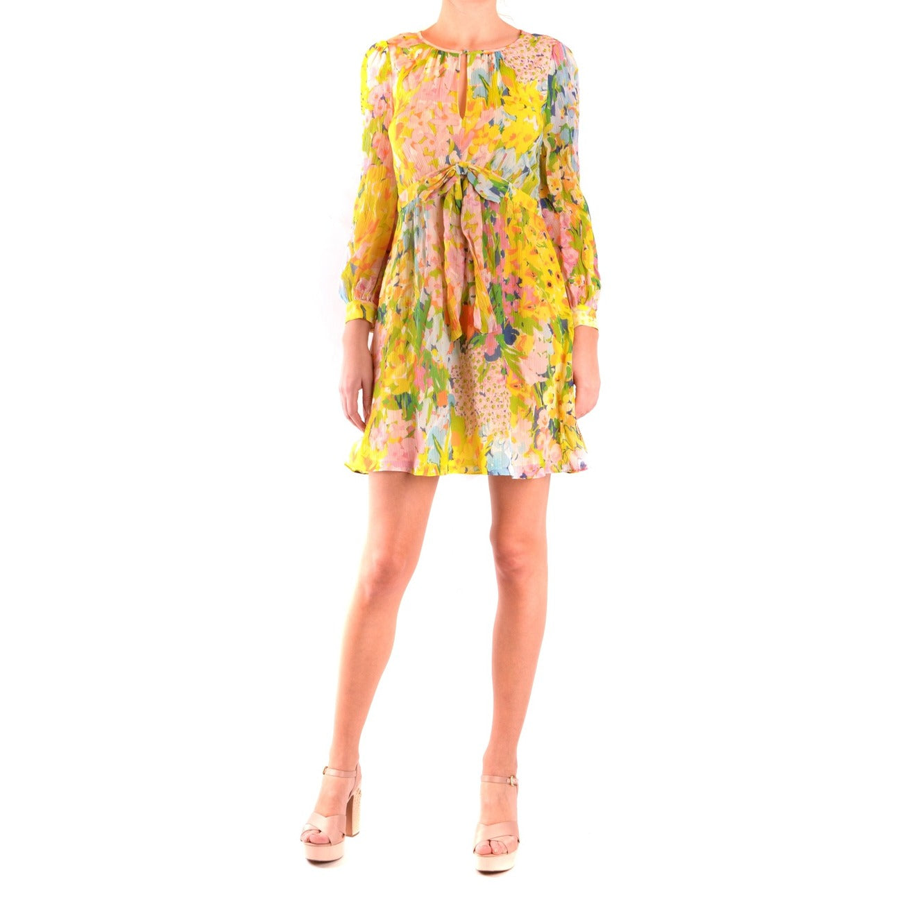 2440752 Boutique Moschino Abito Giallo Floreale Maniche Lunghe Donna