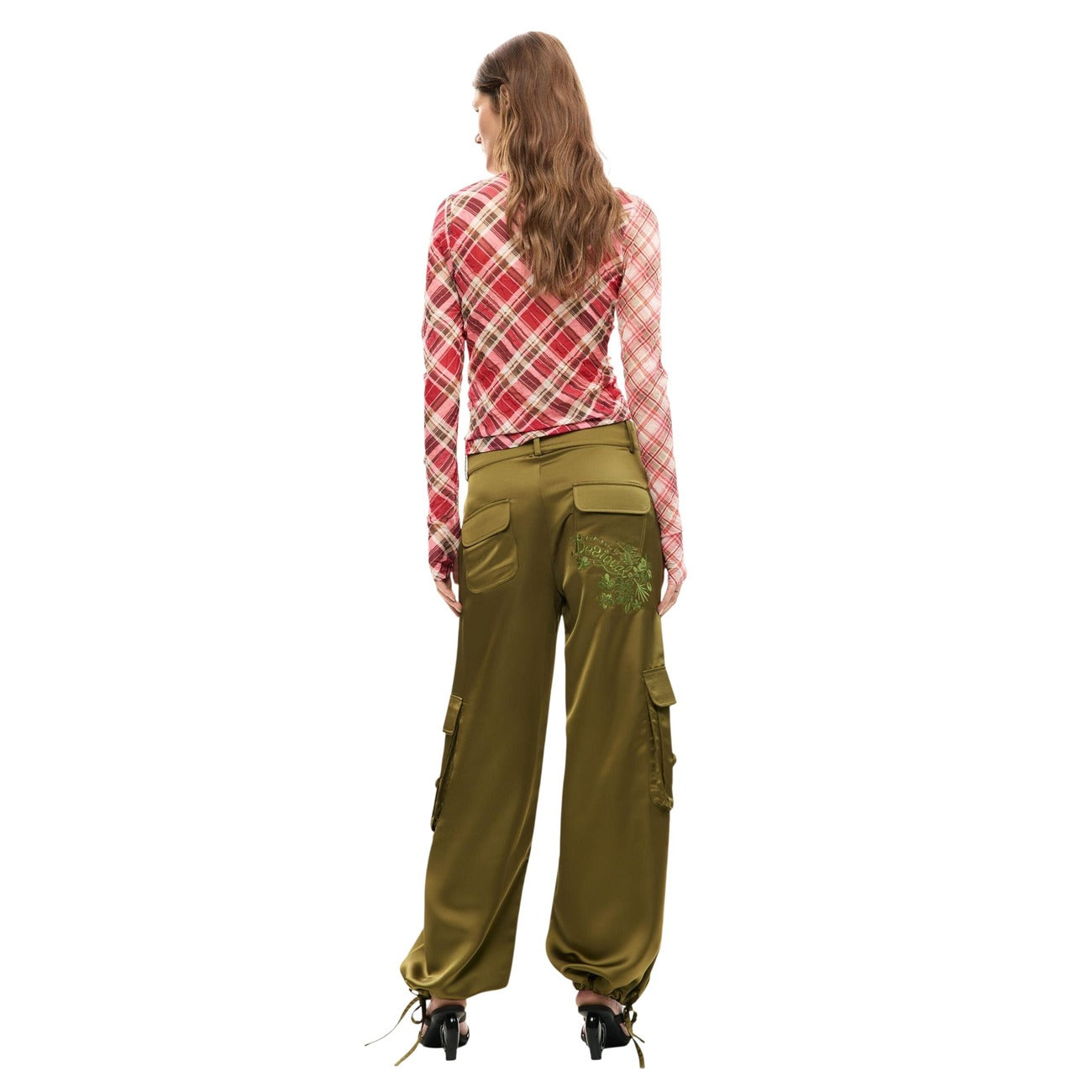 2454474 Desigual Pantaloni Verdi Poliestere Zip Donna
