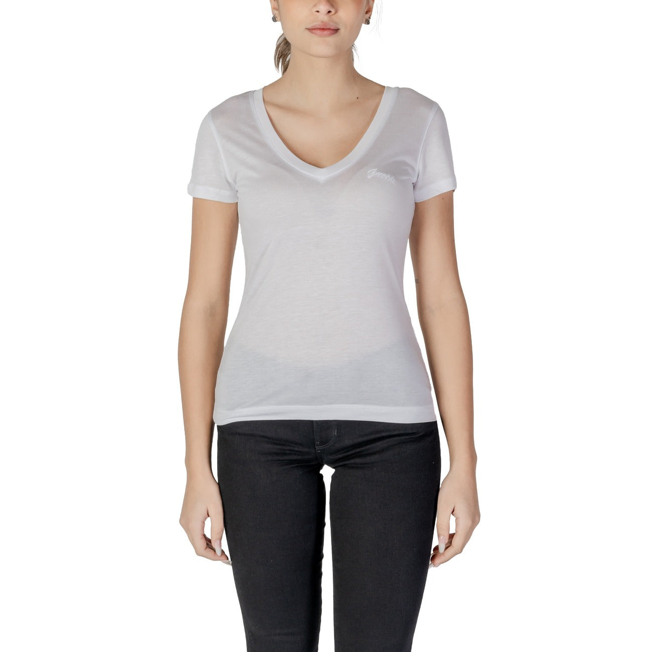 482844 Guess T-Shirt Bianca Scollo V Donna