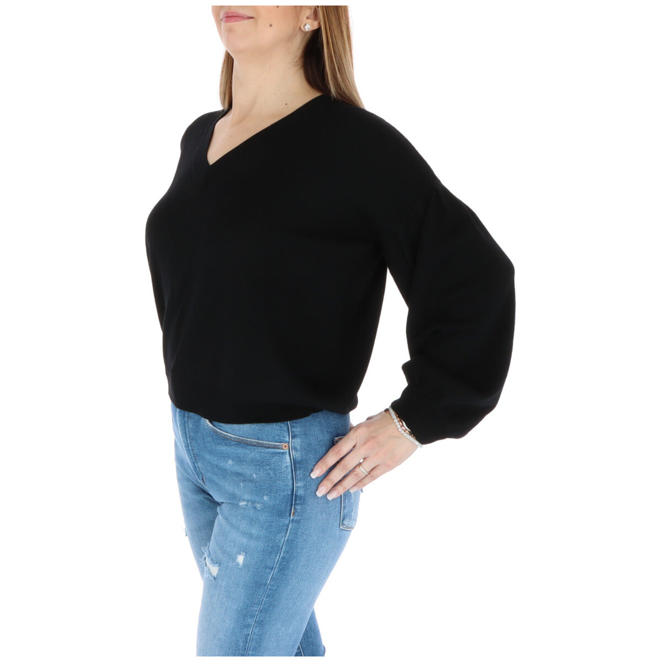 344290 Pinko Maglia Nera Lana Scollo V Donna