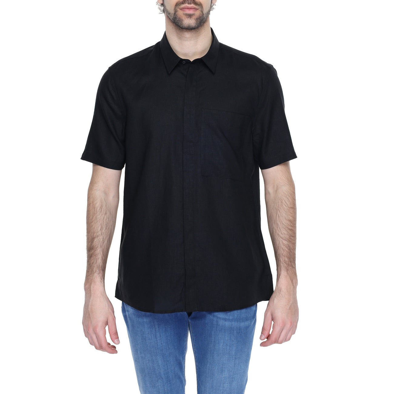 2218390 Antony Morato Camicia Nera Lino Viscosa Uomo