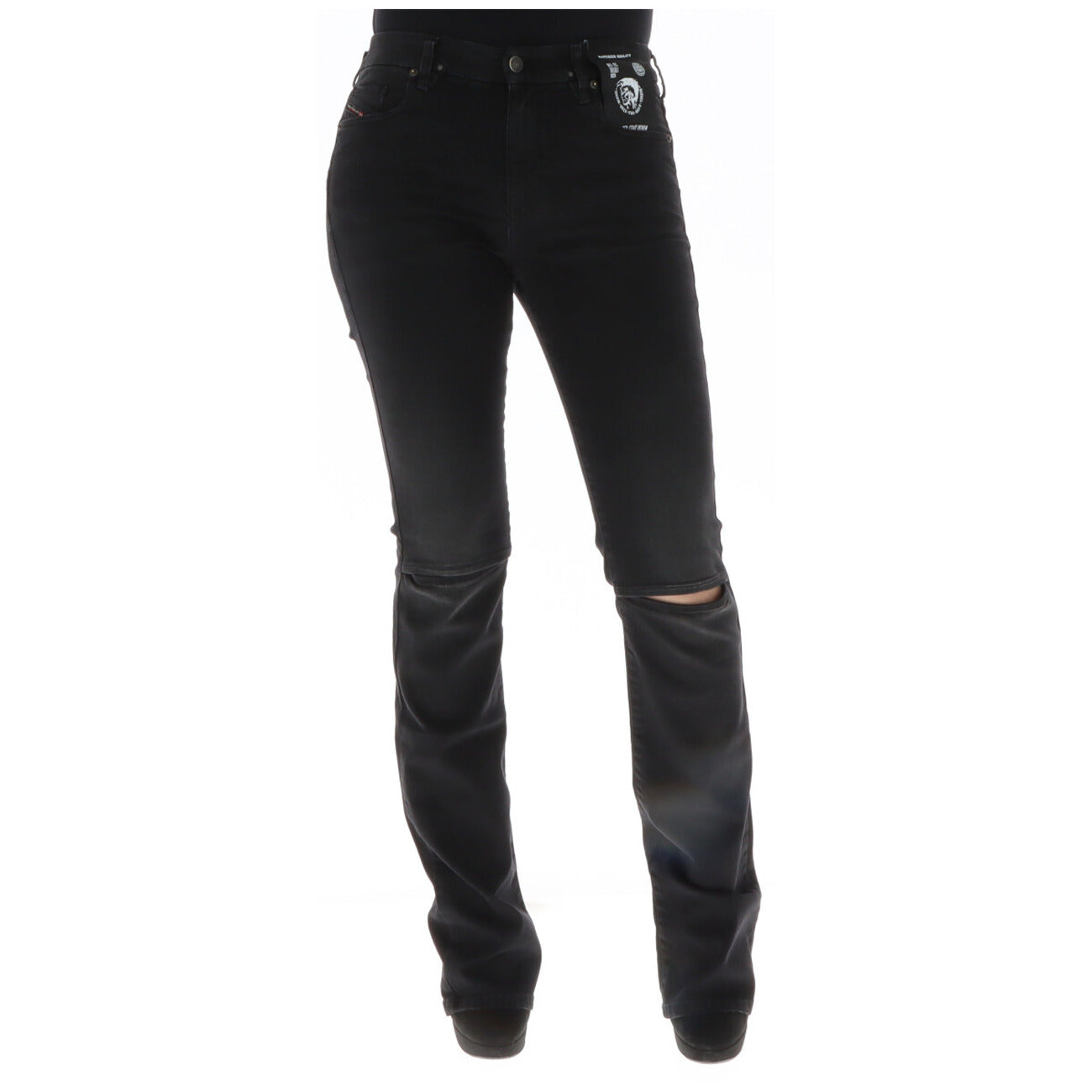344380 Diesel Jeans Neri Strappati Consumati Zip Bottone Donna