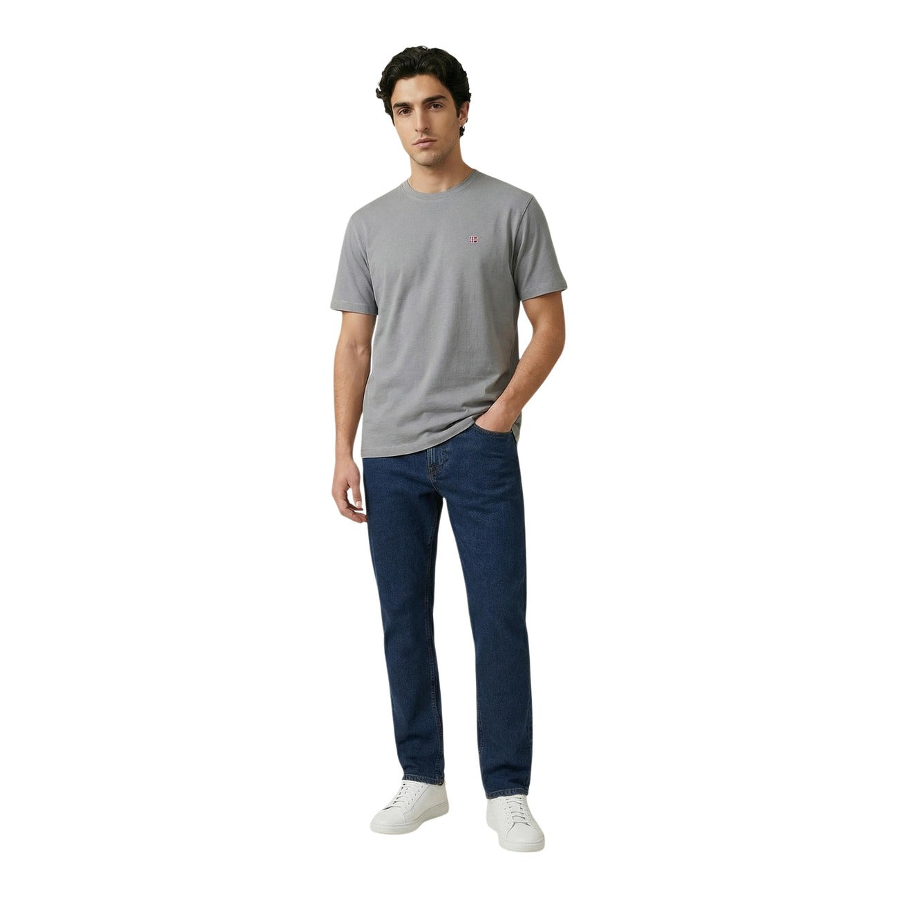 2459112 Napapijri T-Shirt Grigia Cotone Scollo Tondo Uomo