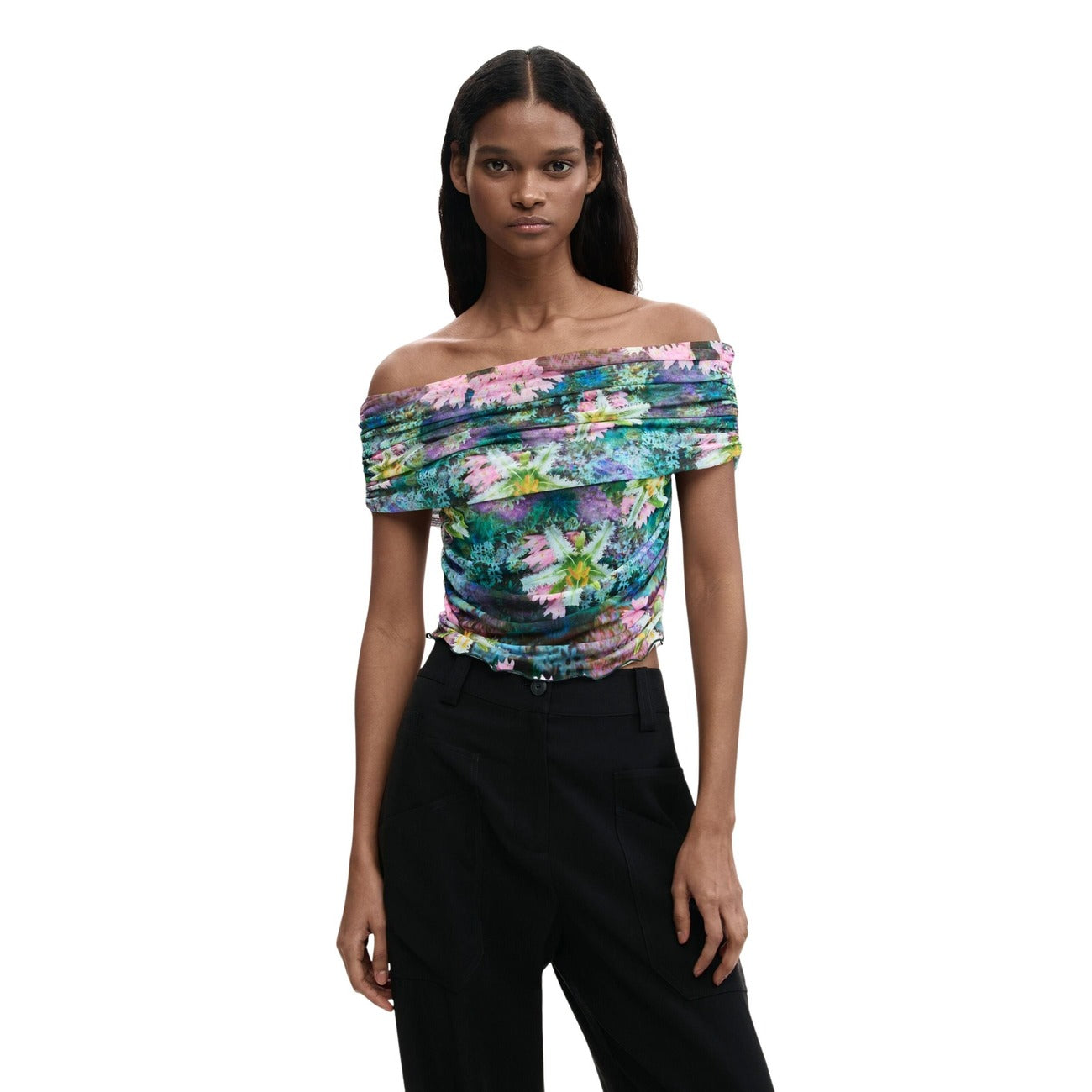 2453170 Desigual Top Azzurro Floreale Donna