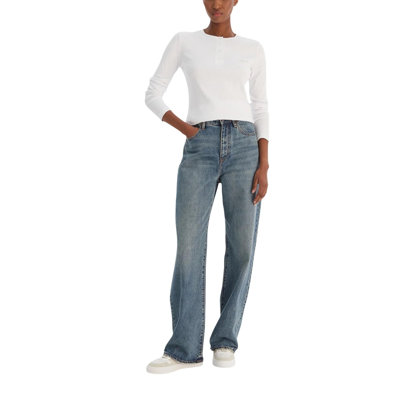 497986 Calvin Klein Jeans Maglia Bianca Maniche Lunghe Donna