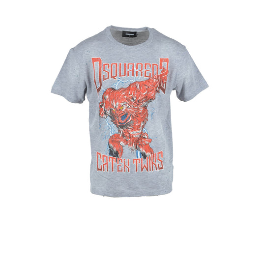 349775 Dsquared T-Shirt Grigio Cotone Viscosa Stampa Uomo