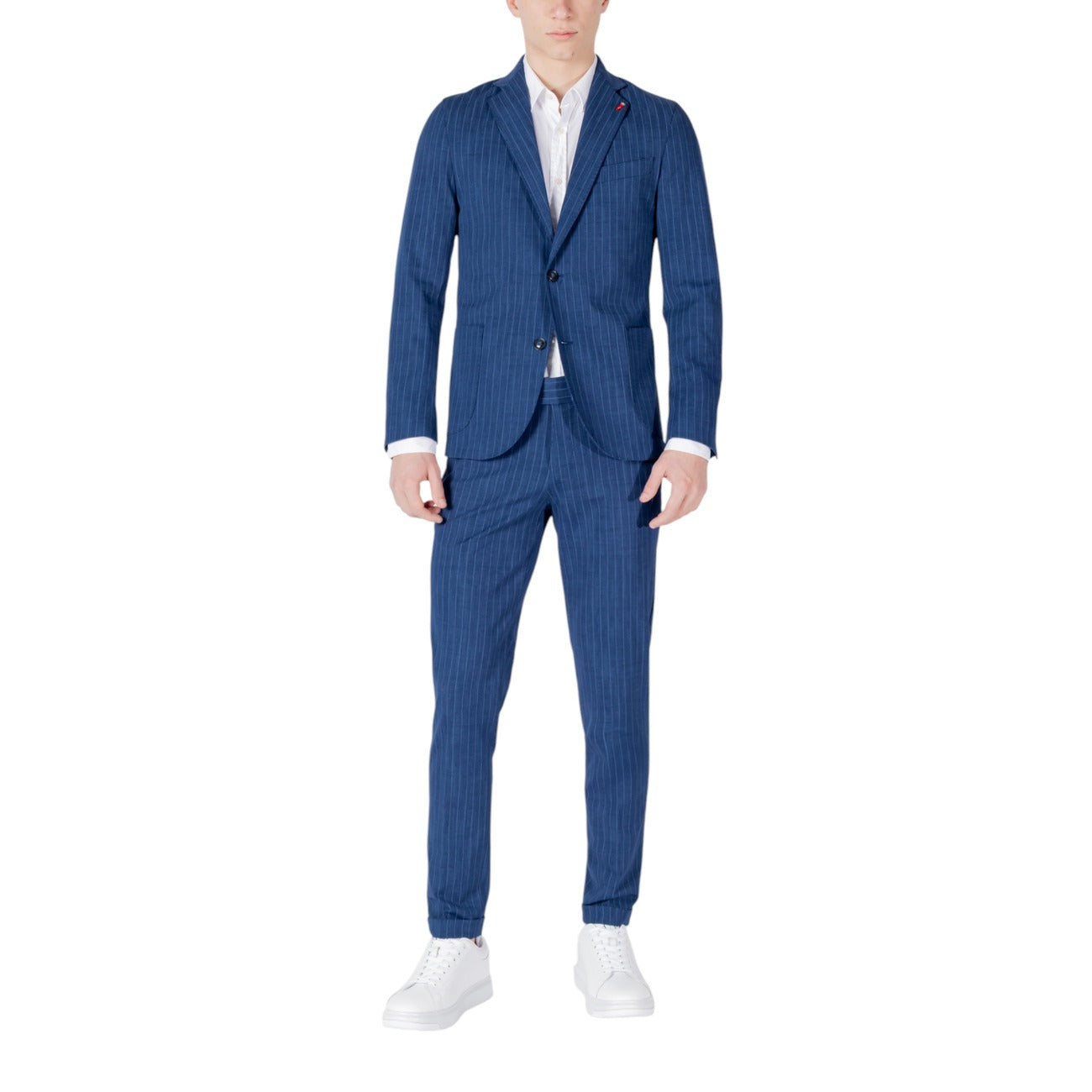 2416565 Mulish Abito Blu Gessato Bavero Bottoni Tasche Uomo