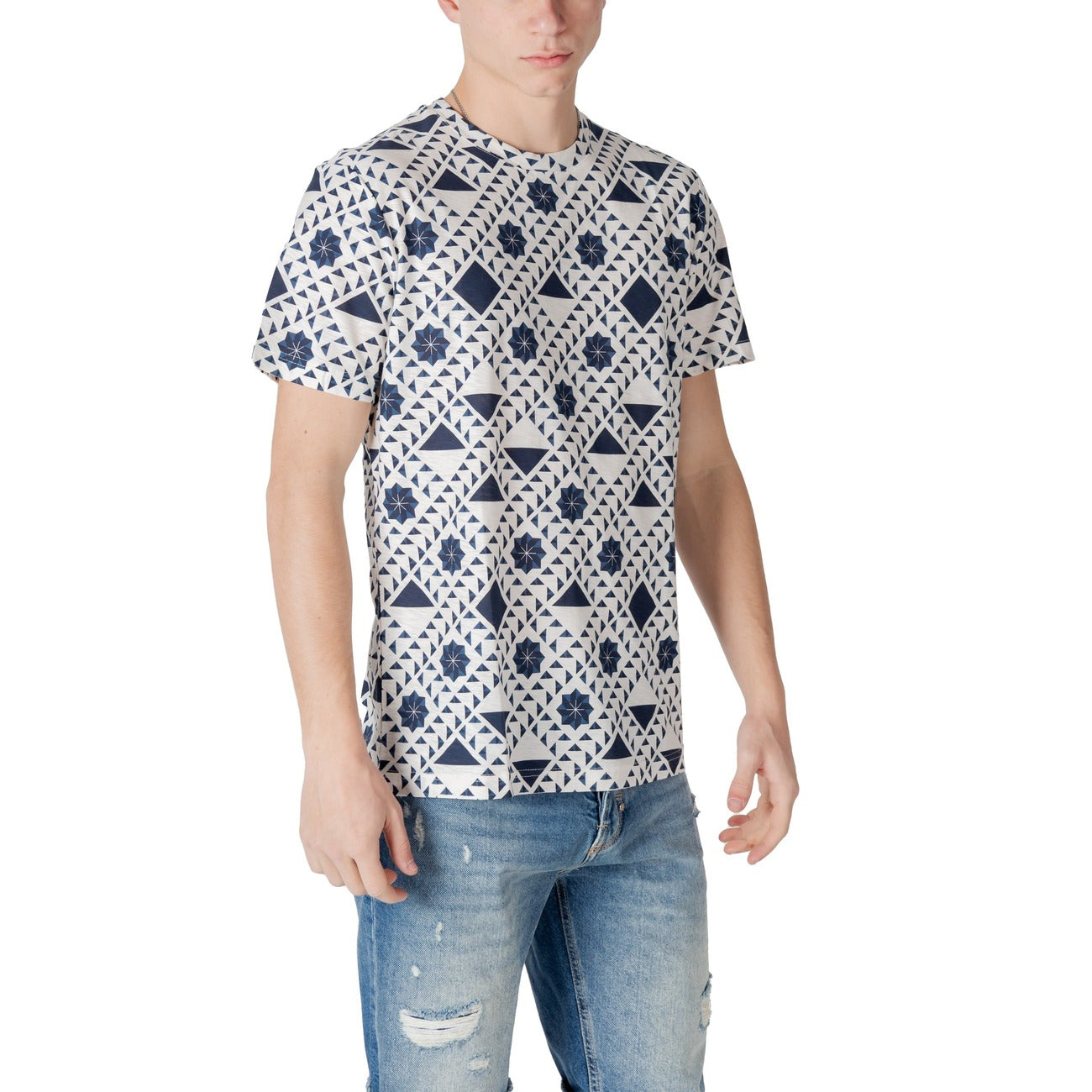 2413793 Antony Morato T-Shirt Blu Fantasia Geometrica Uomo