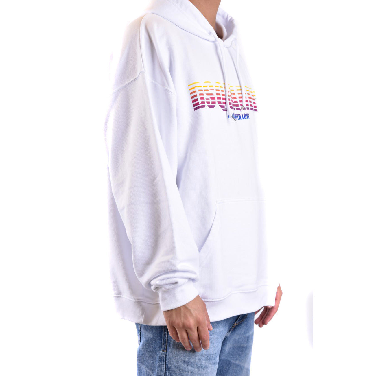 2424458 Dsquared2 Felpa Bianca Stampa Cappuccio Uomo