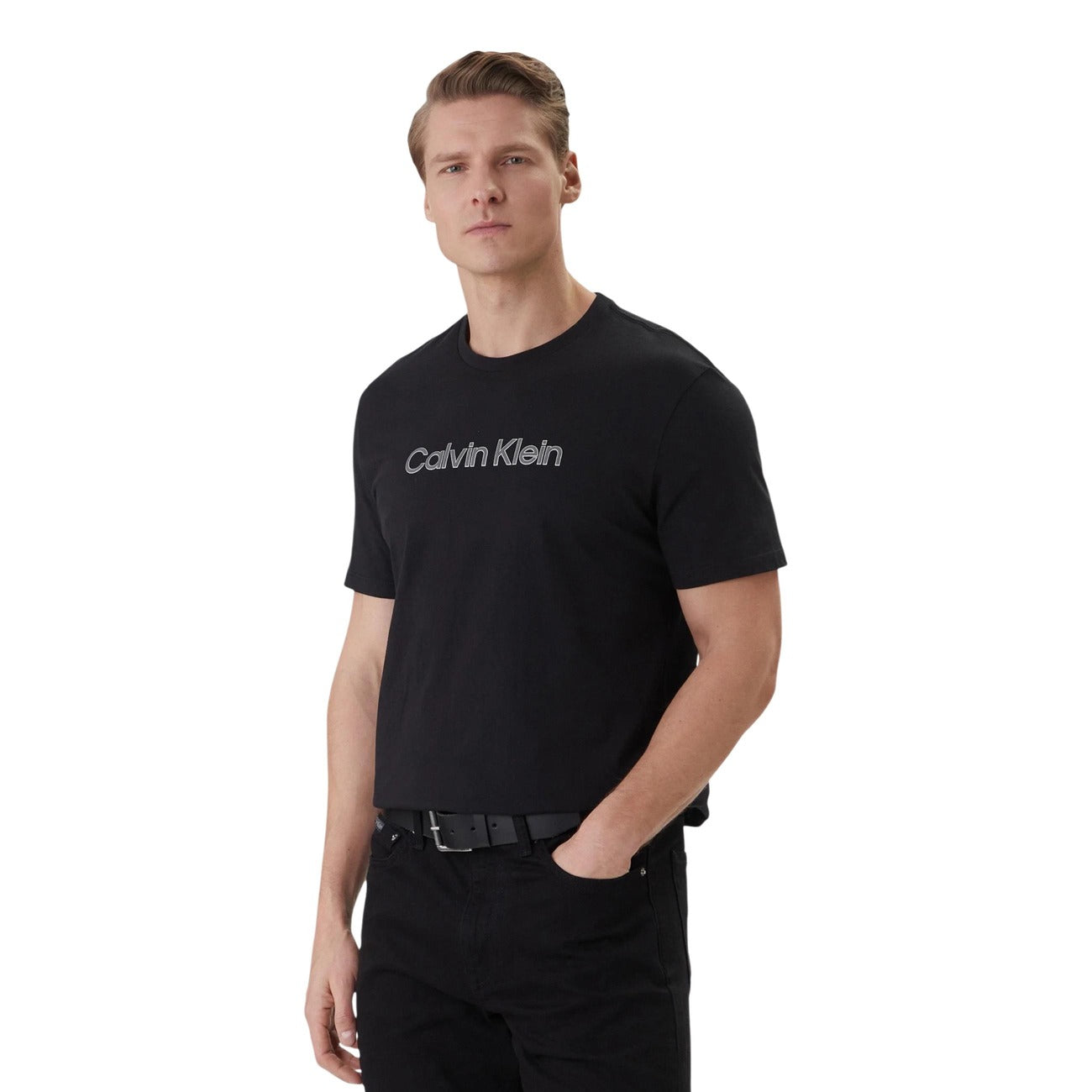 2455239 Calvin Klein T-Shirt Nera con Stampa Uomo