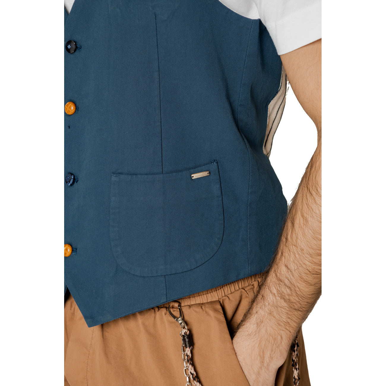 2215404 Gianni Lupo Gilet Blu Cotone Smanicato Uomo