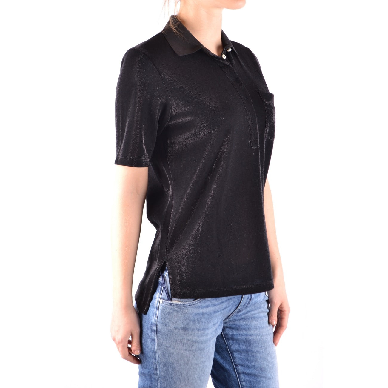 2437692 Jacob Cohen Polo Nera Cotone Bottoni Made Italy Donna