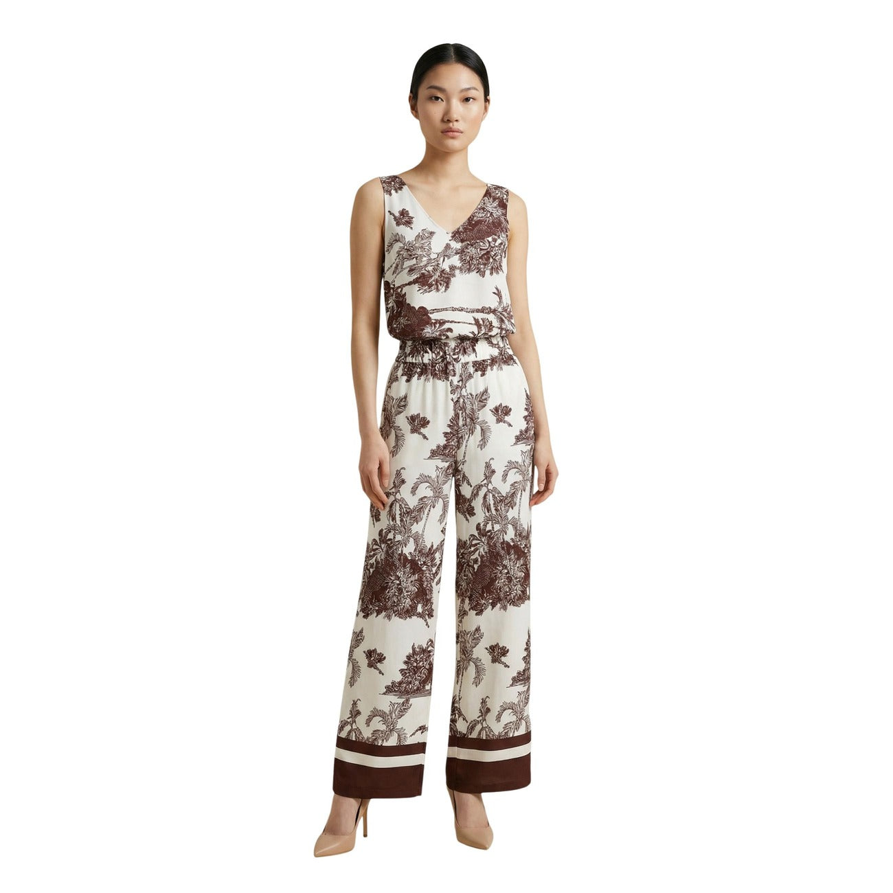 2456149 Artigli Pantaloni Beige Floreale Viscosa Donna