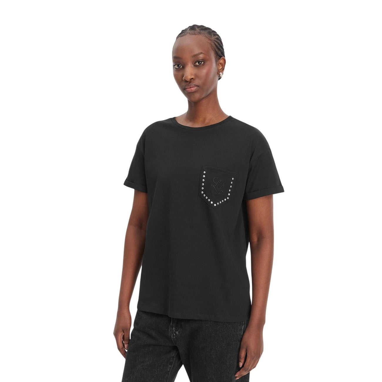 2455837 Liu Jo T-Shirt Donna Nera Cotone Tasca