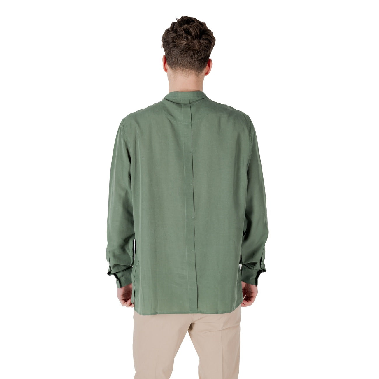 2417423 Antony Morato Camicia Verde Lyocell Lino Colletto Coreana Uomo
