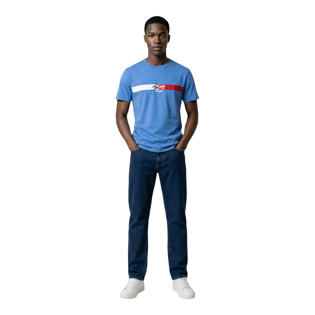 2458307 Tommy Hilfiger Jeans T-Shirt Turchese Cotone Organico Stampa Uomo