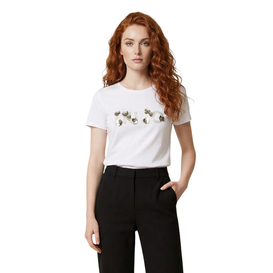 2456455 Liu Jo T-Shirt Donna Beige Cotone Stampa Strass