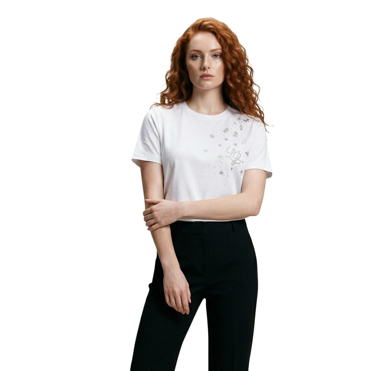 2456215 Liu Jo T-Shirt Donna Bianca Cotone Stampa Strass