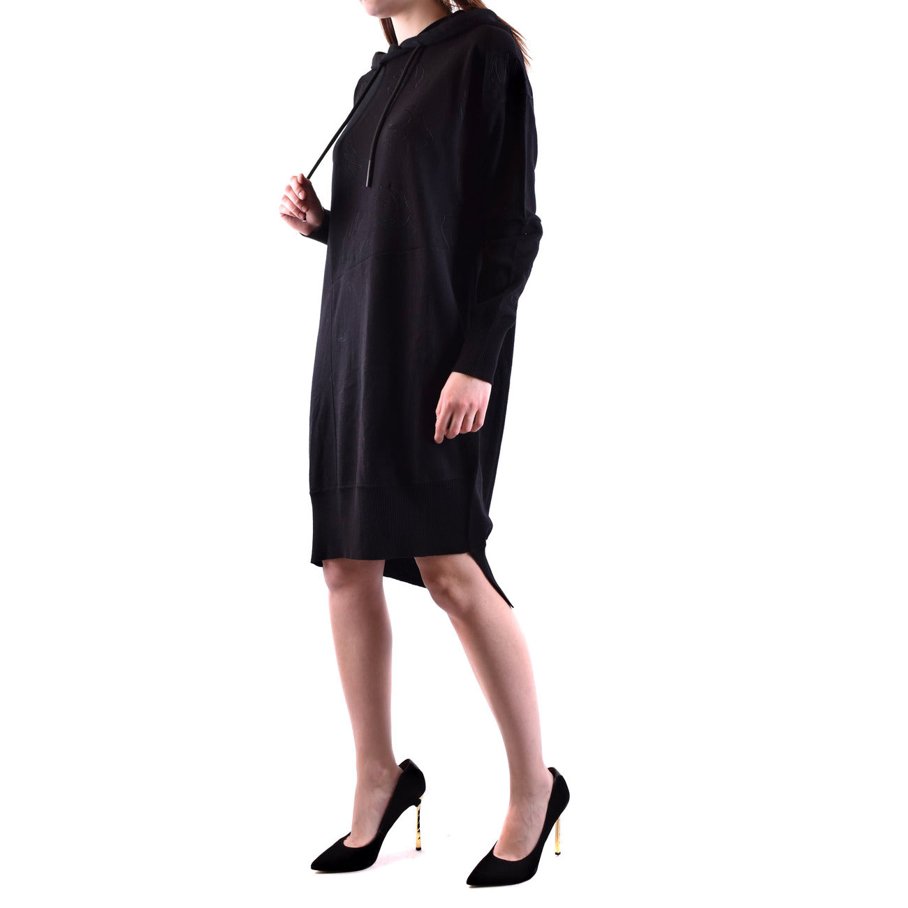 2431403 Alexander McQueen Abito Nero Corto Donna Lana Cotone Cappuccio