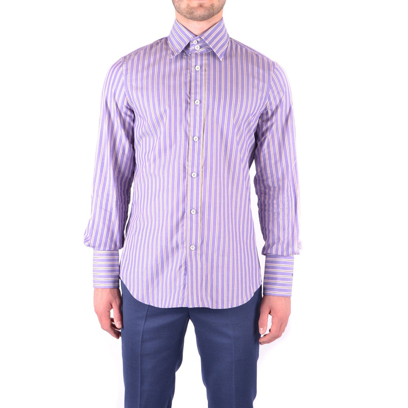 2425185 Dsquared Camicia Viola Righe Cotone Uomo