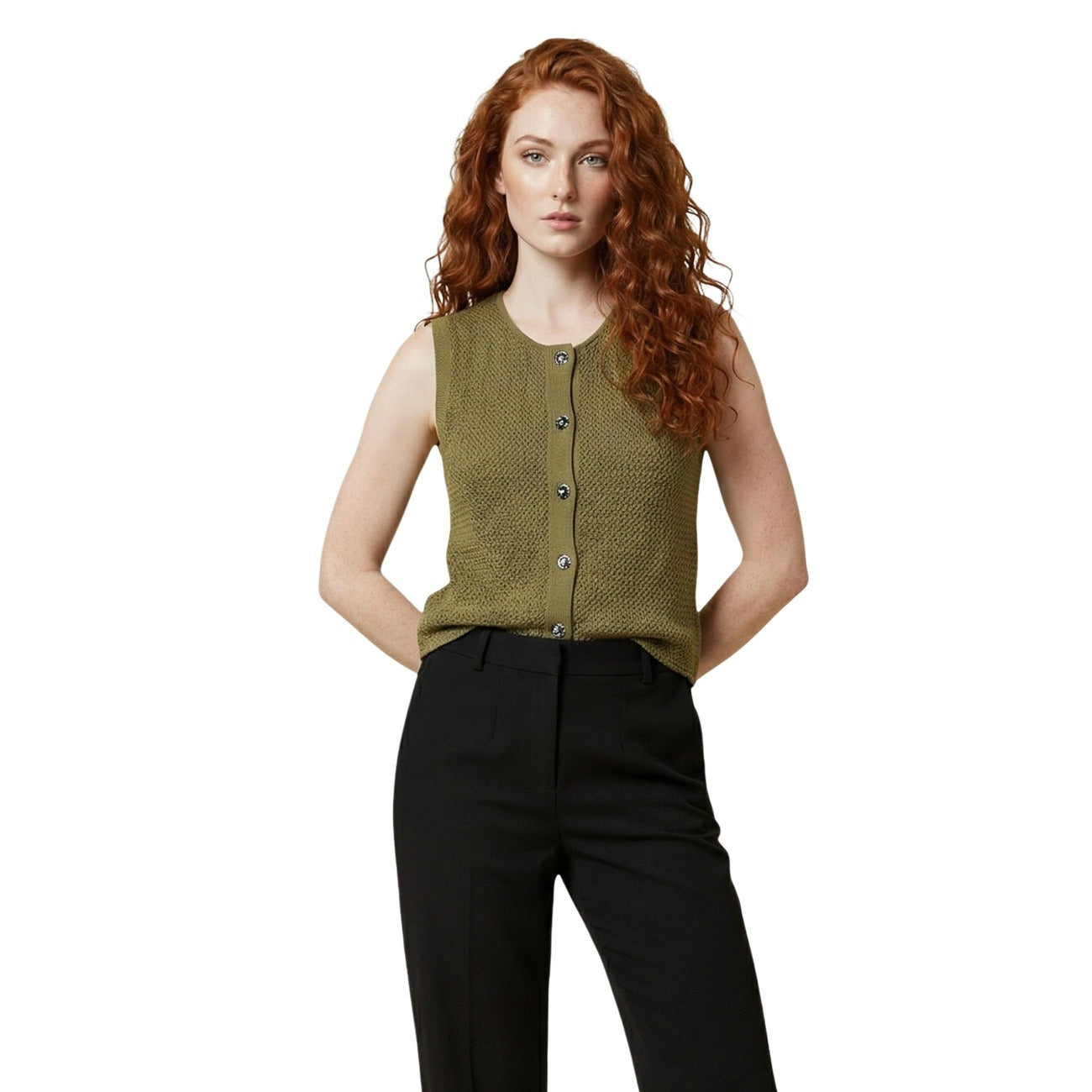 516732 Jacqueline De Yong Gilet Verde Smanicato Donna