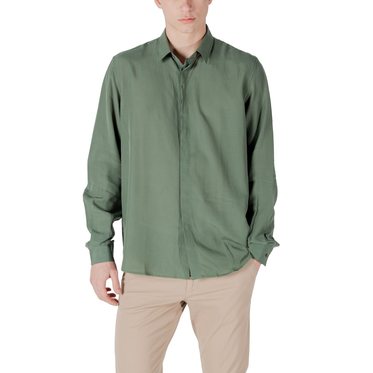 2417689 Antony Morato Camicia Verde Lino Lyocell Uomo