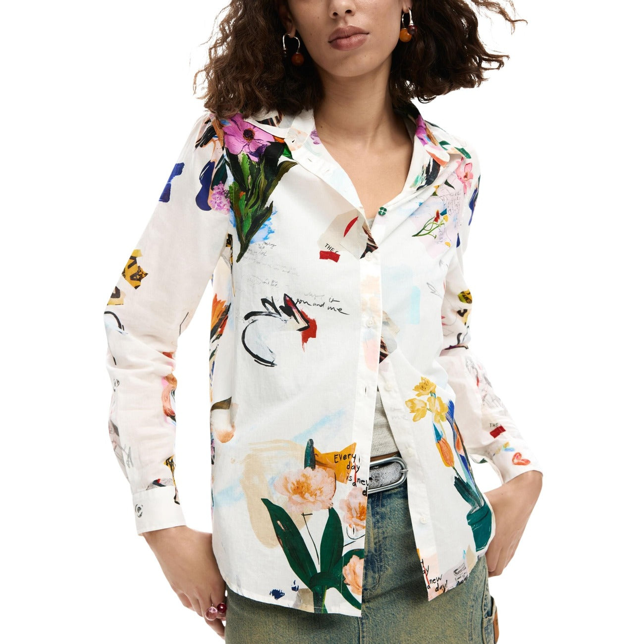 2452909 Desigual Camicia Donna Bianca Floreale Cotone