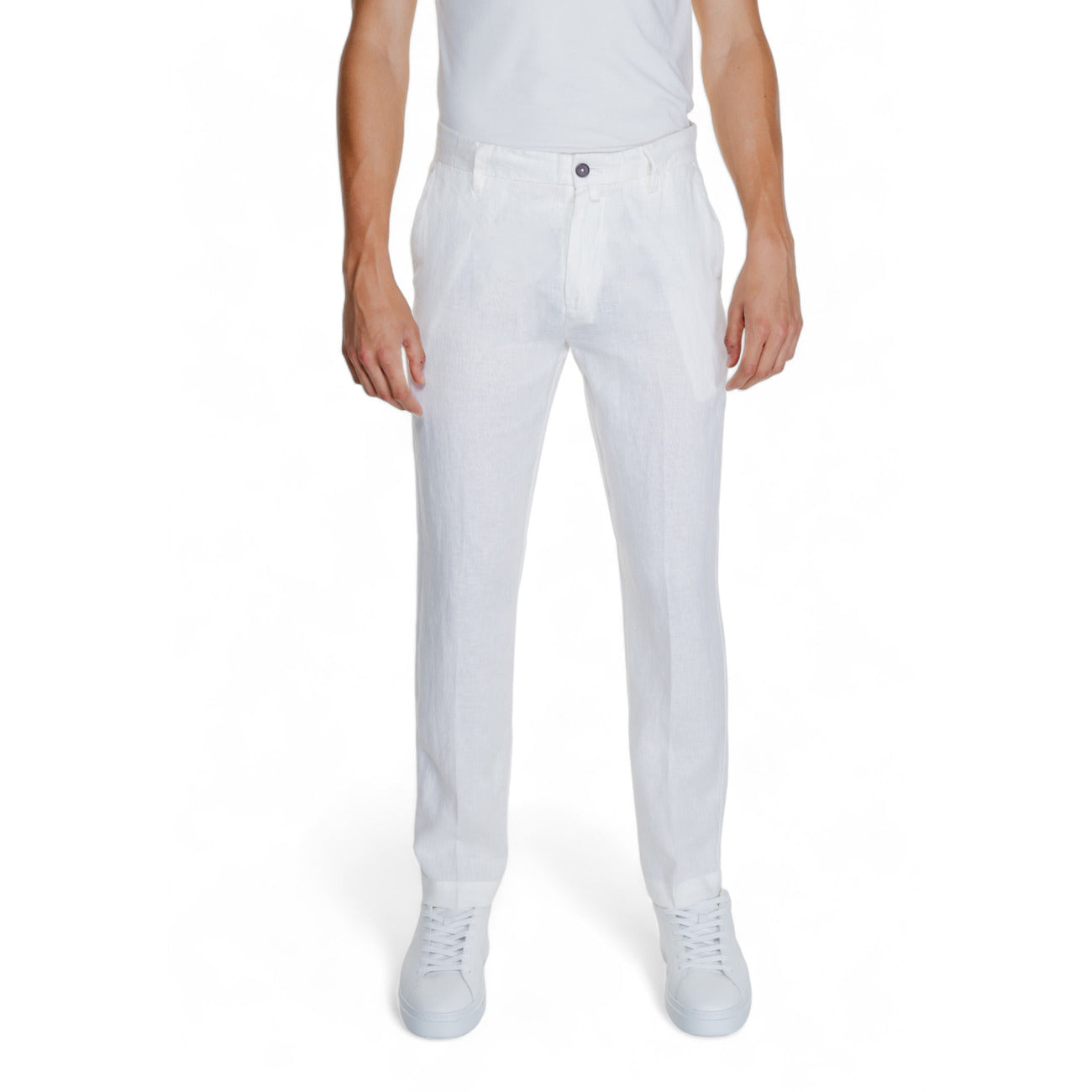 2312262 Borghese Pantaloni Bianco Lino Uomo