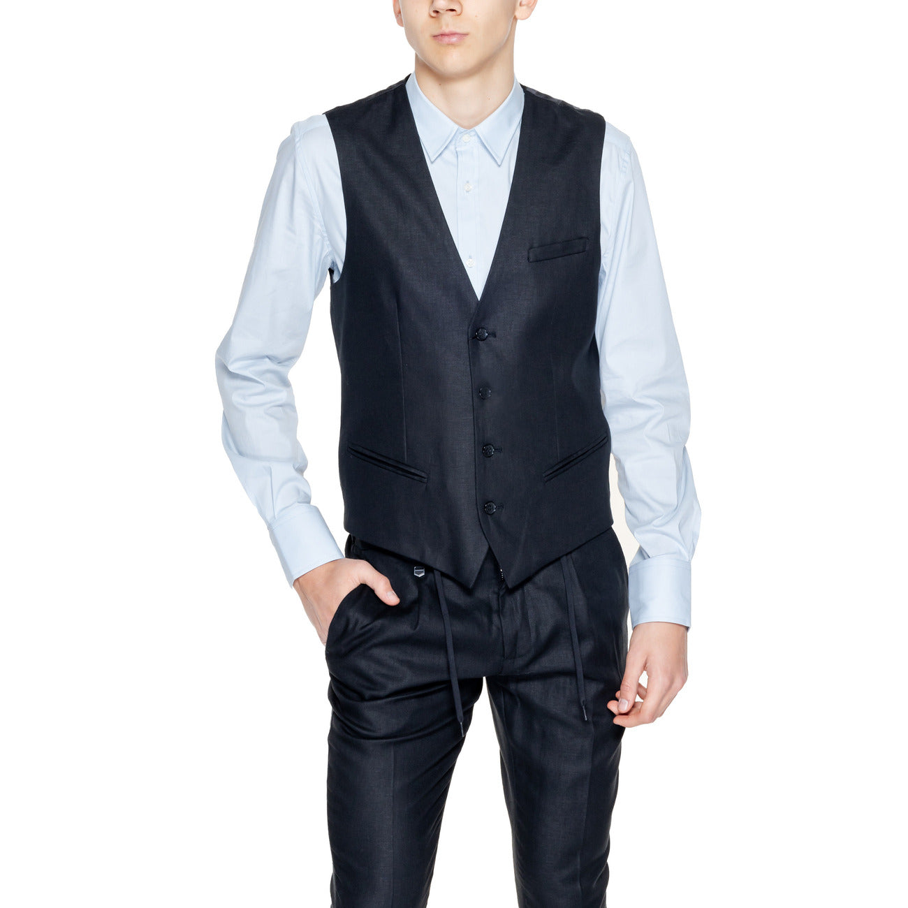 2252374 Antony Morato Gilet Nero Lino Viscosa Smanicato Uomo