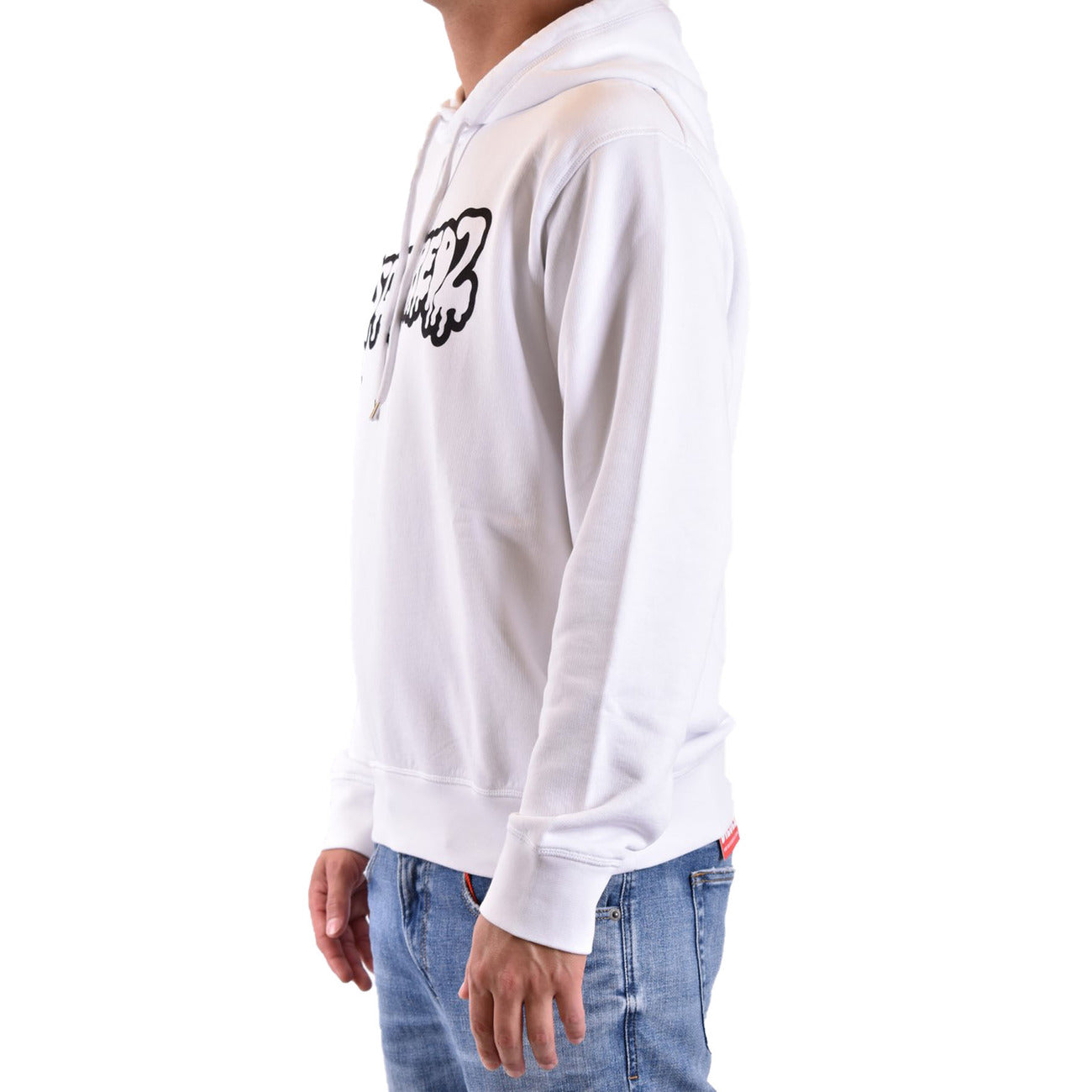 2430426 Dsquared2 Felpa Bianca Stampa Cappuccio Uomo