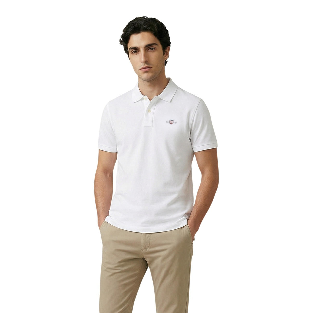 2459760 Gant Polo Bianca Cotone Elastan Colletto Polo Maniche Corte Uomo