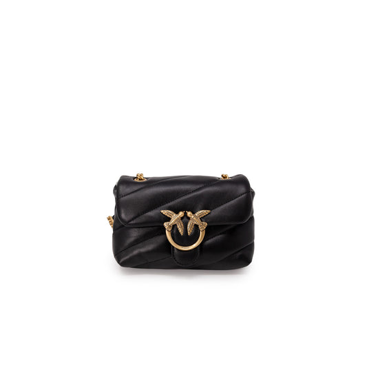 2409900 Pinko Borsa Tracolla Nera Pelle Bottone Gancio Donna