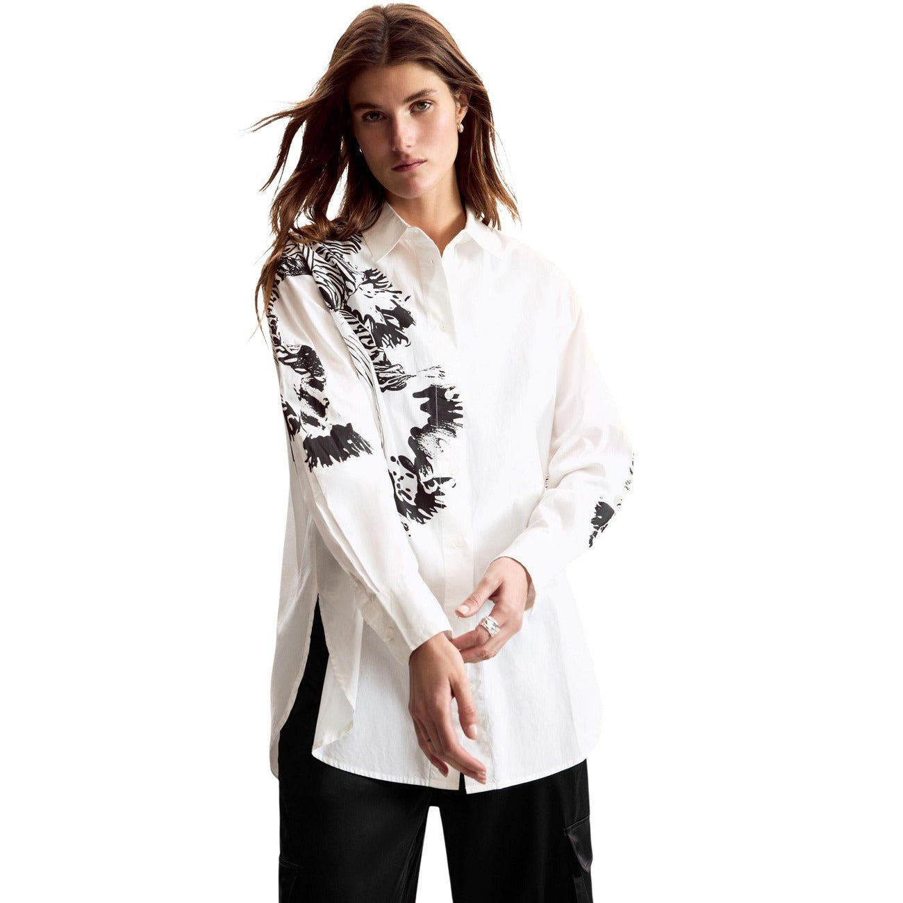 2454723 Desigual Camicia Donna Bianca Stampa Cotone