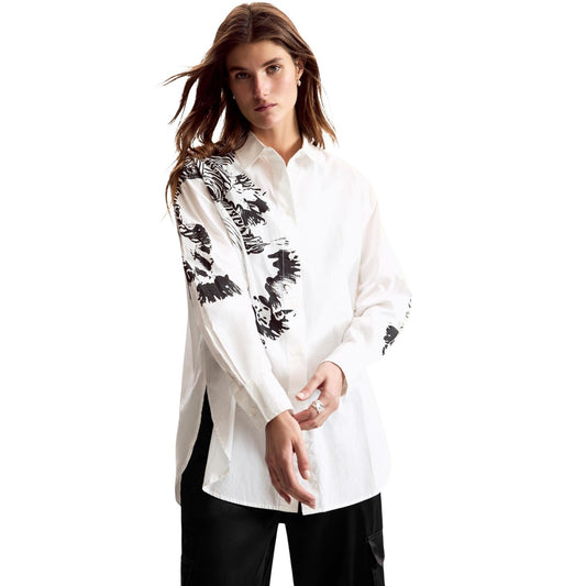 2454723 Desigual Camicia Donna Bianca Stampa Cotone