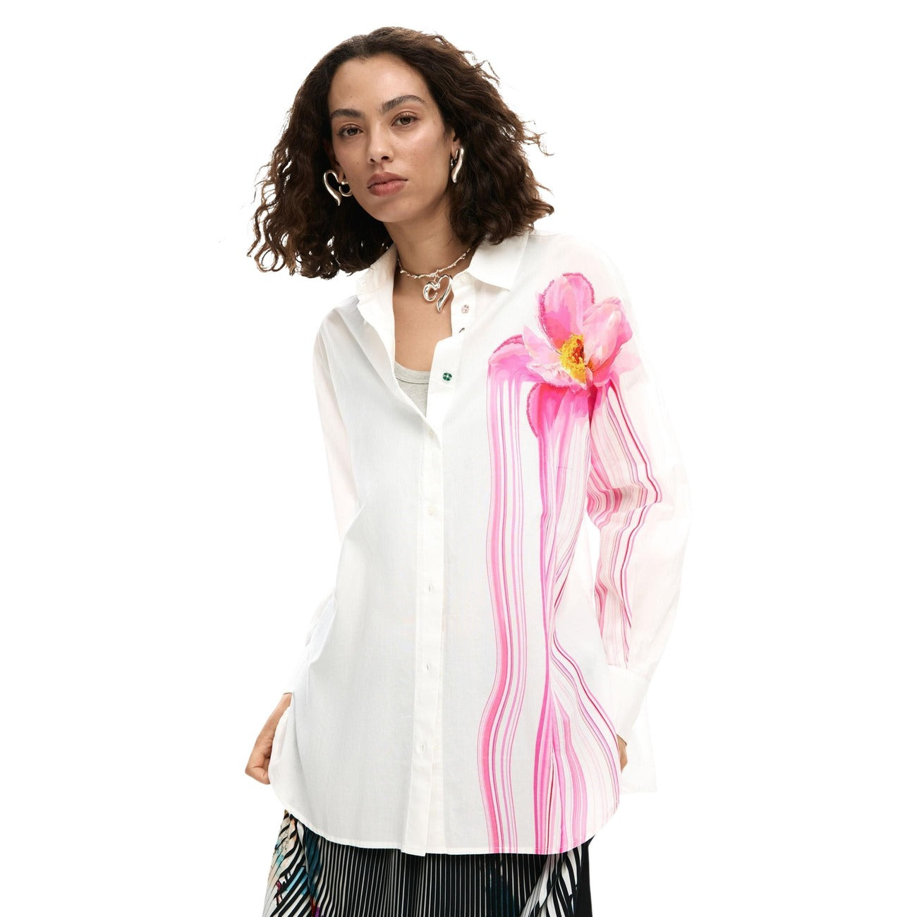 2454634 Desigual Camicia Donna Bianca Floreale Cotone