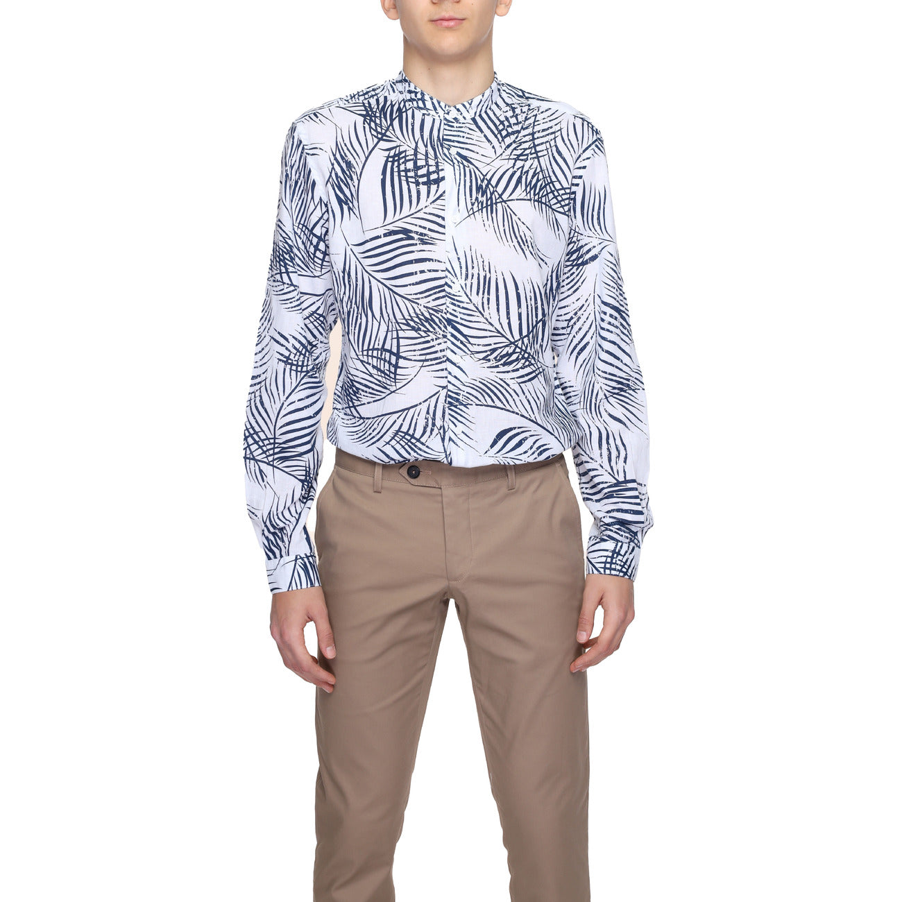 2220345 Antony Morato Camicia Blu Floreale Cotone Lino Uomo