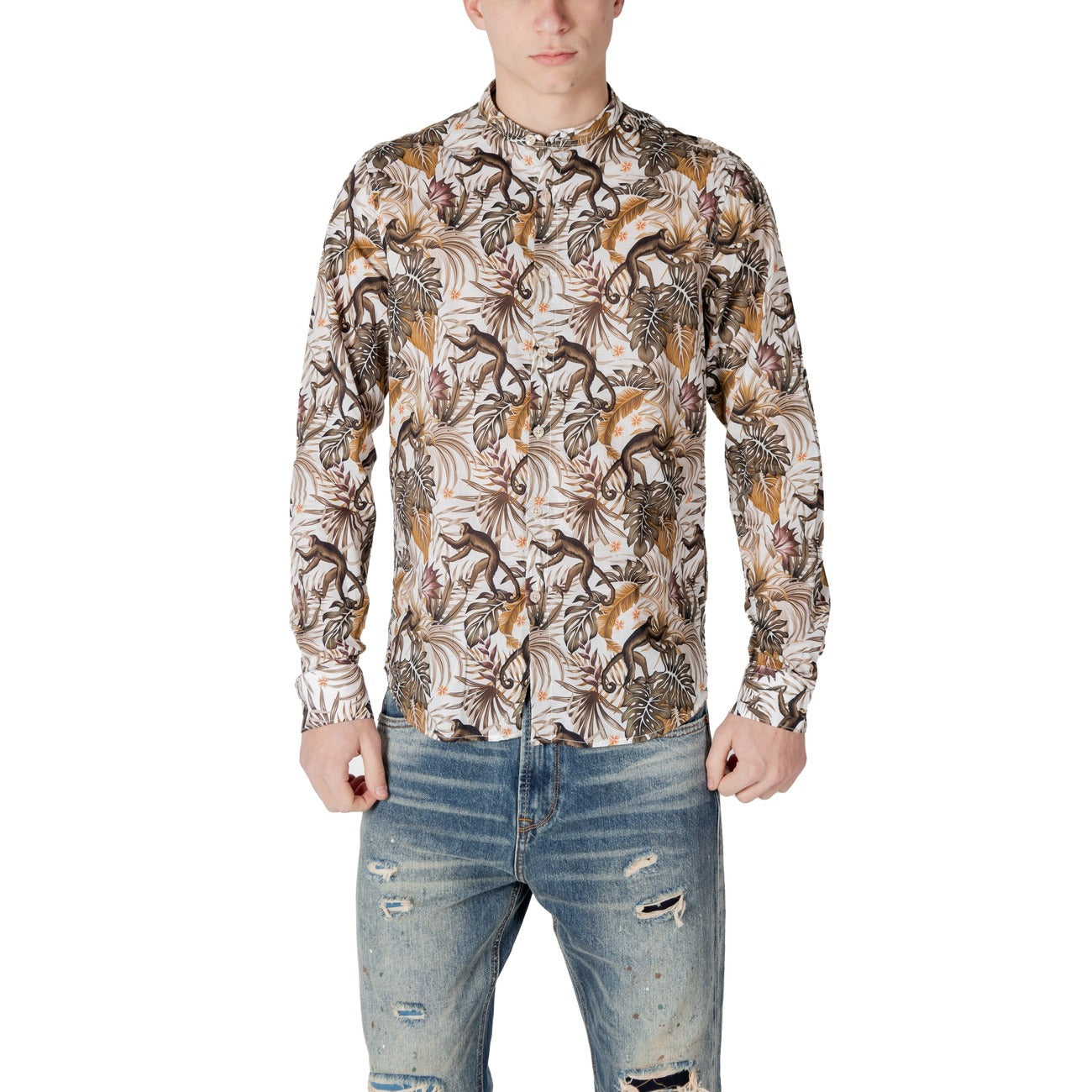 2413354 Gianni Lupo Camicia Bianca Floreale Uomo
