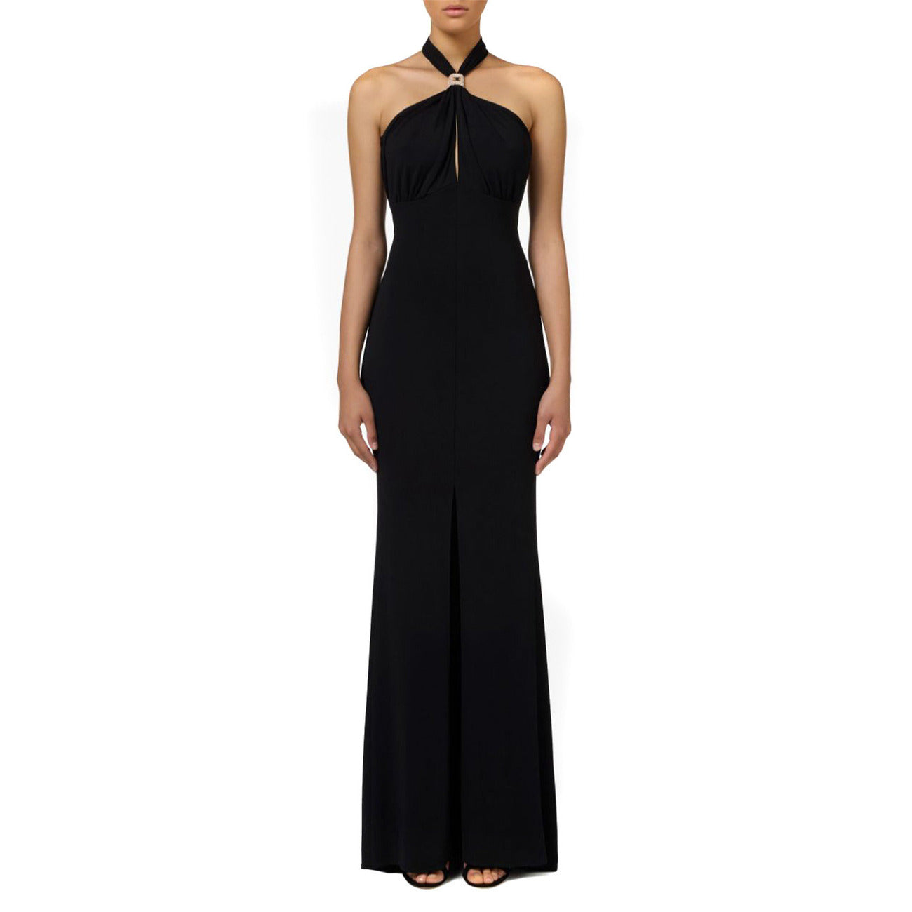 2426892 Elisabetta Franchi Abito Nero Lungo Donna Scollo Alto Zip