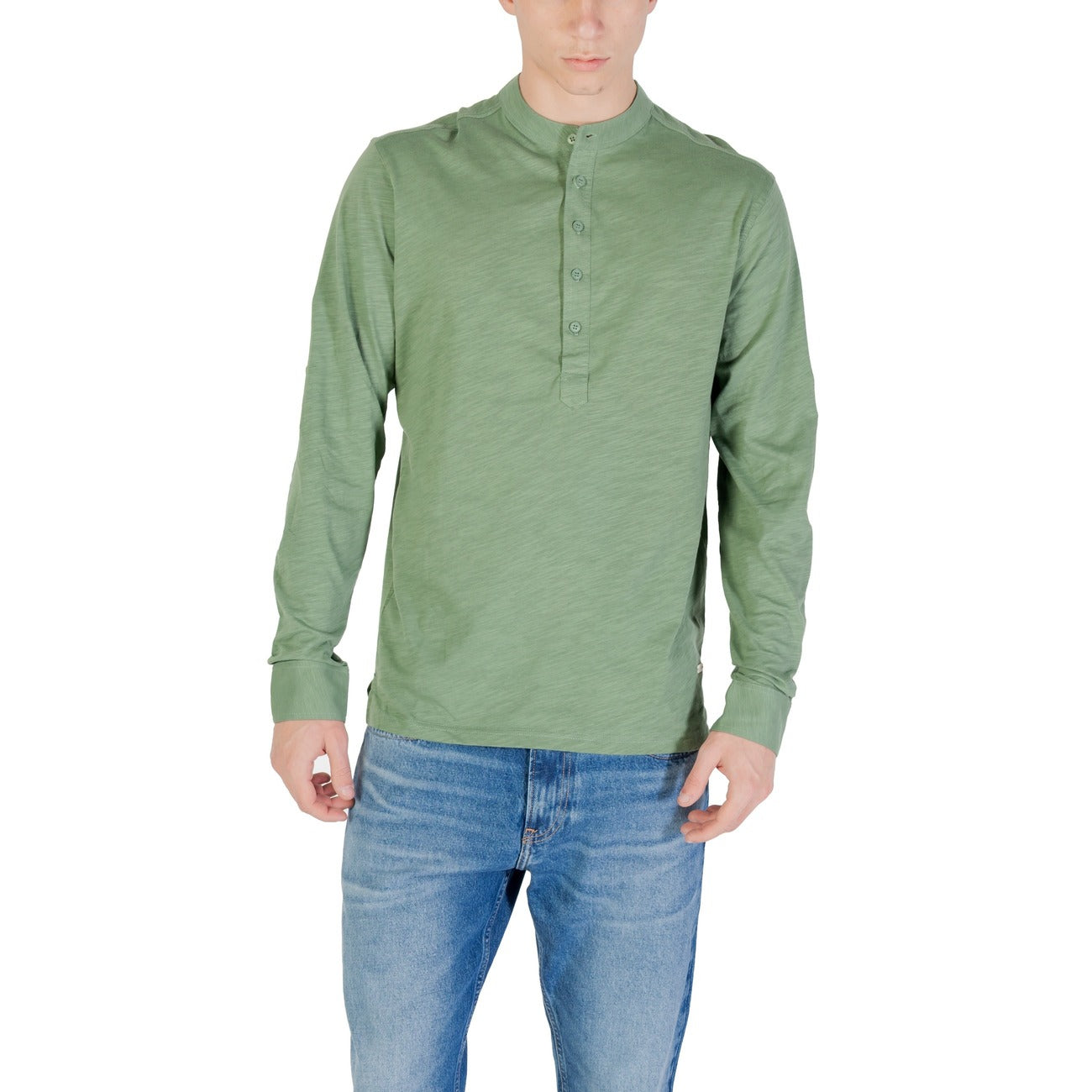 2420433 Gianni Lupo T-Shirt Verde Maniche Lunghe Bottoni Uomo