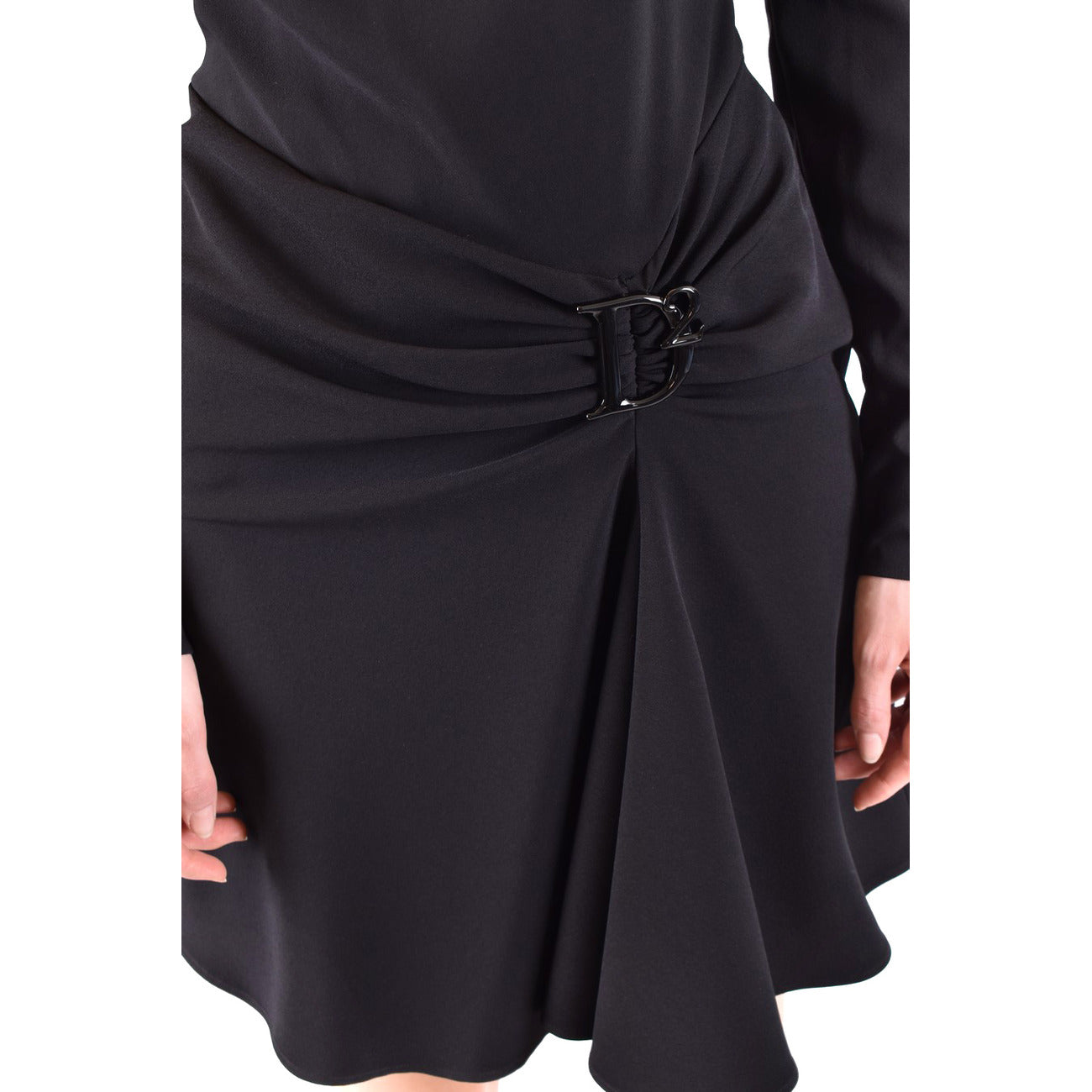 2429914 Dsquared2 Abito Nero Corto Donna Maniche Lunghe Scollo Barca
